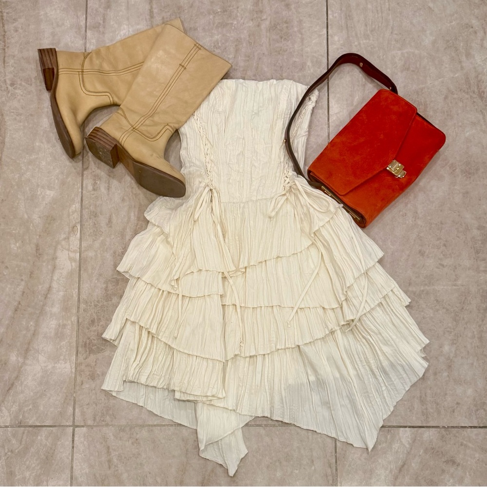 NWT Urban Outfitters Cream Strapless Layered Dress - Picture 2 of 4